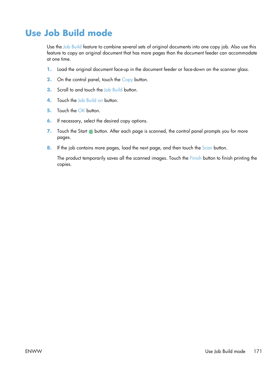 Use job build mode | HP LaserJet Enterprise M4555 MFP series User Manual | Page 191 / 376