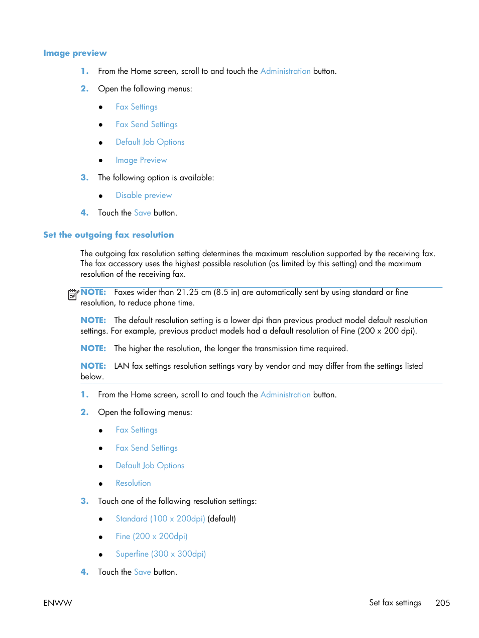 Image preview, Set the outgoing fax resolution, Image preview set the outgoing fax resolution | HP LaserJet Enterprise M4555 MFP series User Manual | Page 225 / 376