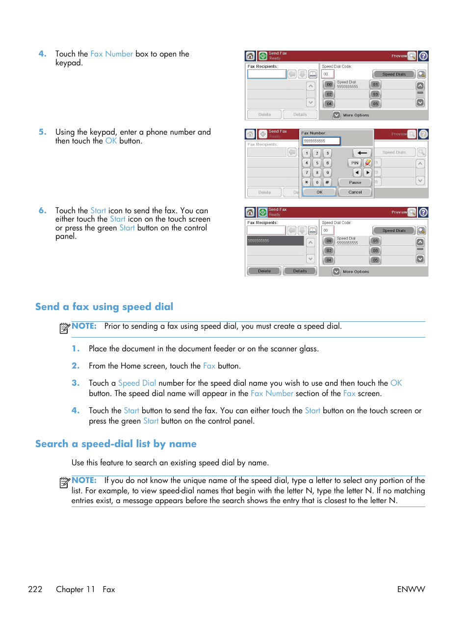 Send a fax using speed dial, Search a speed-dial list by name | HP LaserJet Enterprise M4555 MFP series User Manual | Page 242 / 376