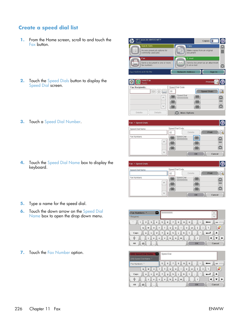 Create a speed dial list | HP LaserJet Enterprise M4555 MFP series User Manual | Page 246 / 376