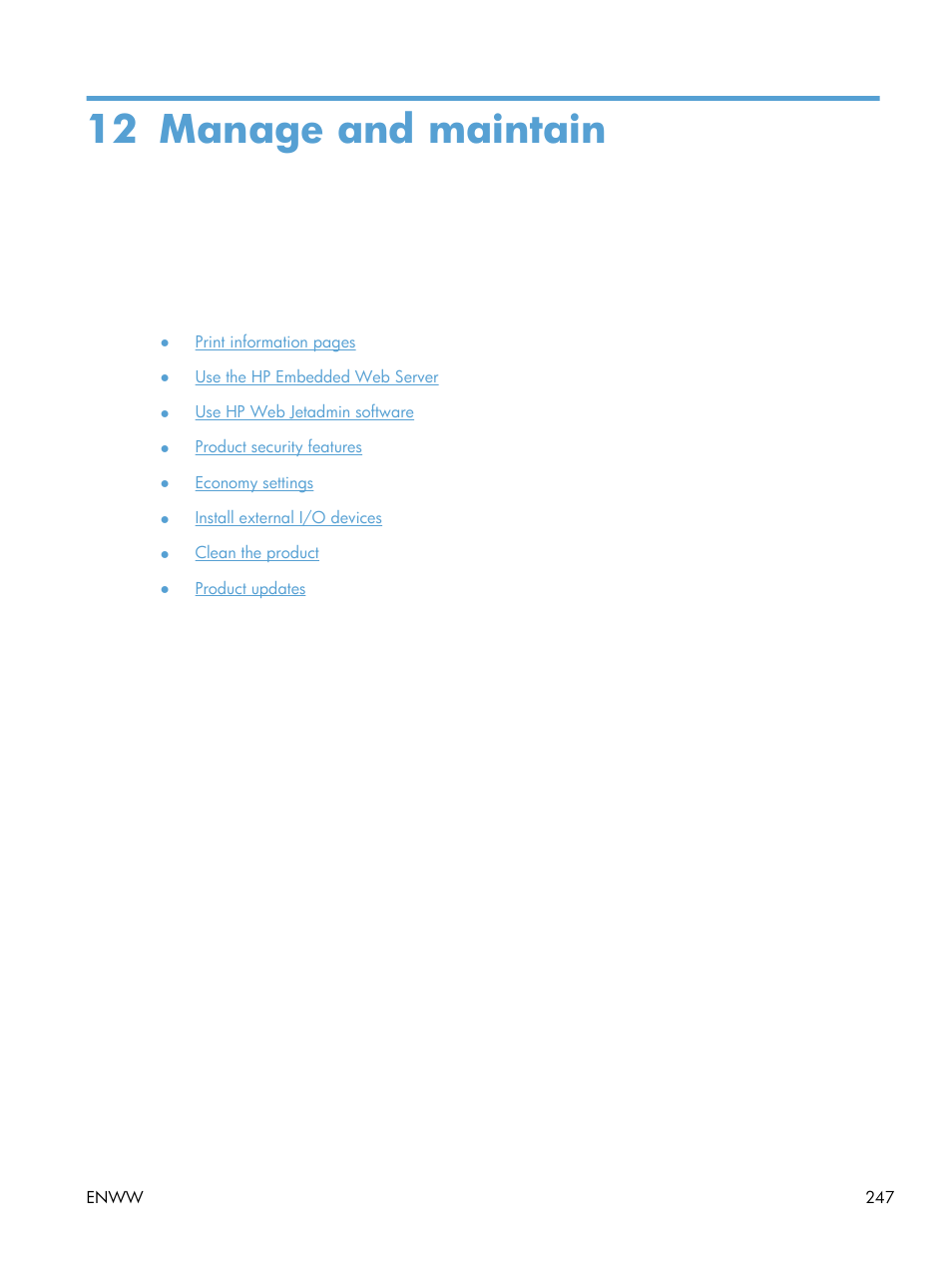Manage and maintain, 12 manage and maintain | HP LaserJet Enterprise M4555 MFP series User Manual | Page 267 / 376