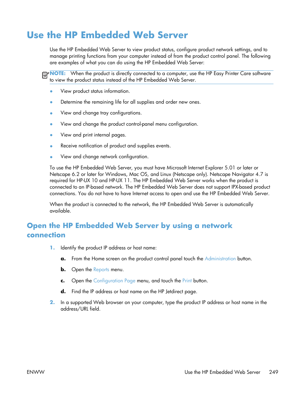 Use the hp embedded web server | HP LaserJet Enterprise M4555 MFP series User Manual | Page 269 / 376