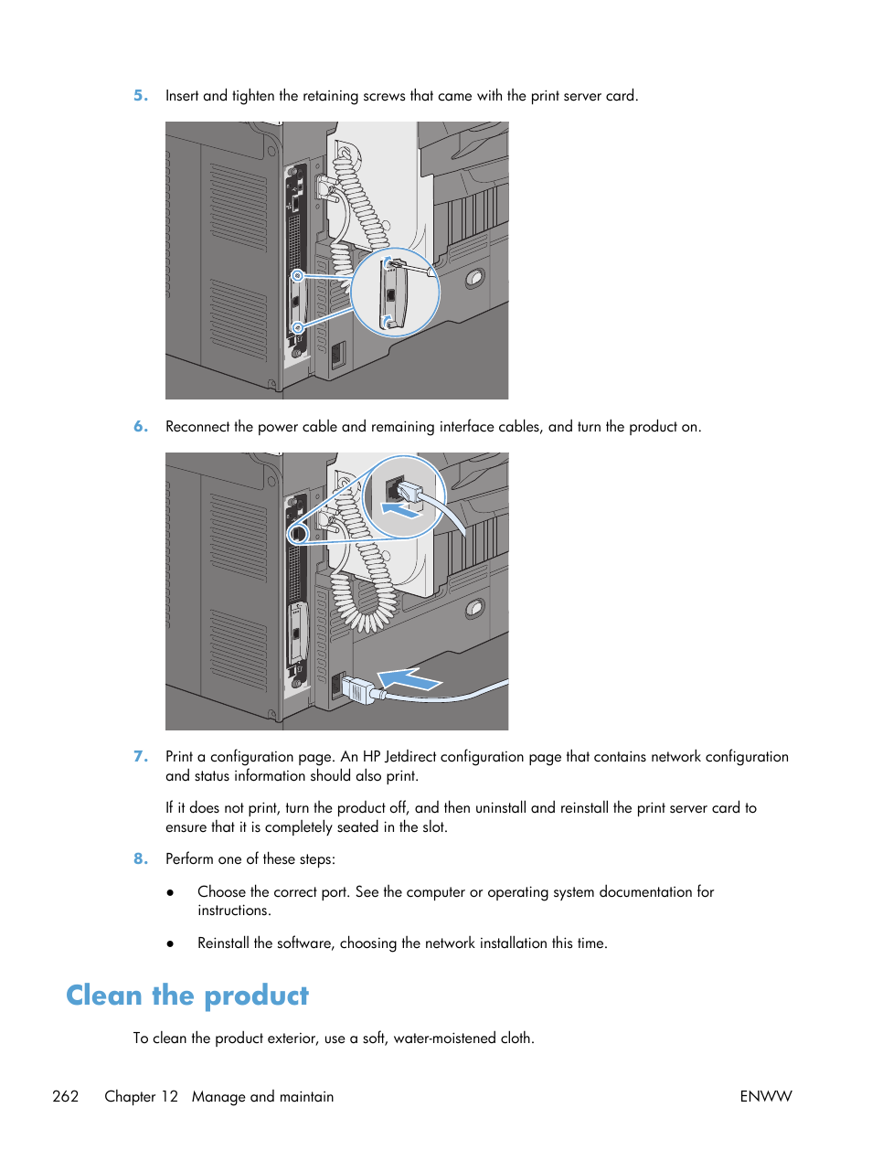 Clean the product | HP LaserJet Enterprise M4555 MFP series User Manual | Page 282 / 376