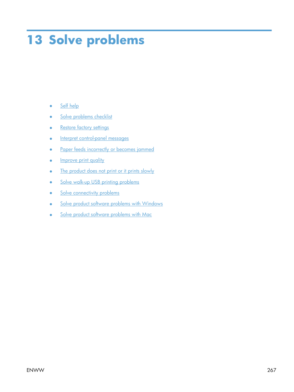 Solve problems, 13 solve problems | HP LaserJet Enterprise M4555 MFP series User Manual | Page 287 / 376