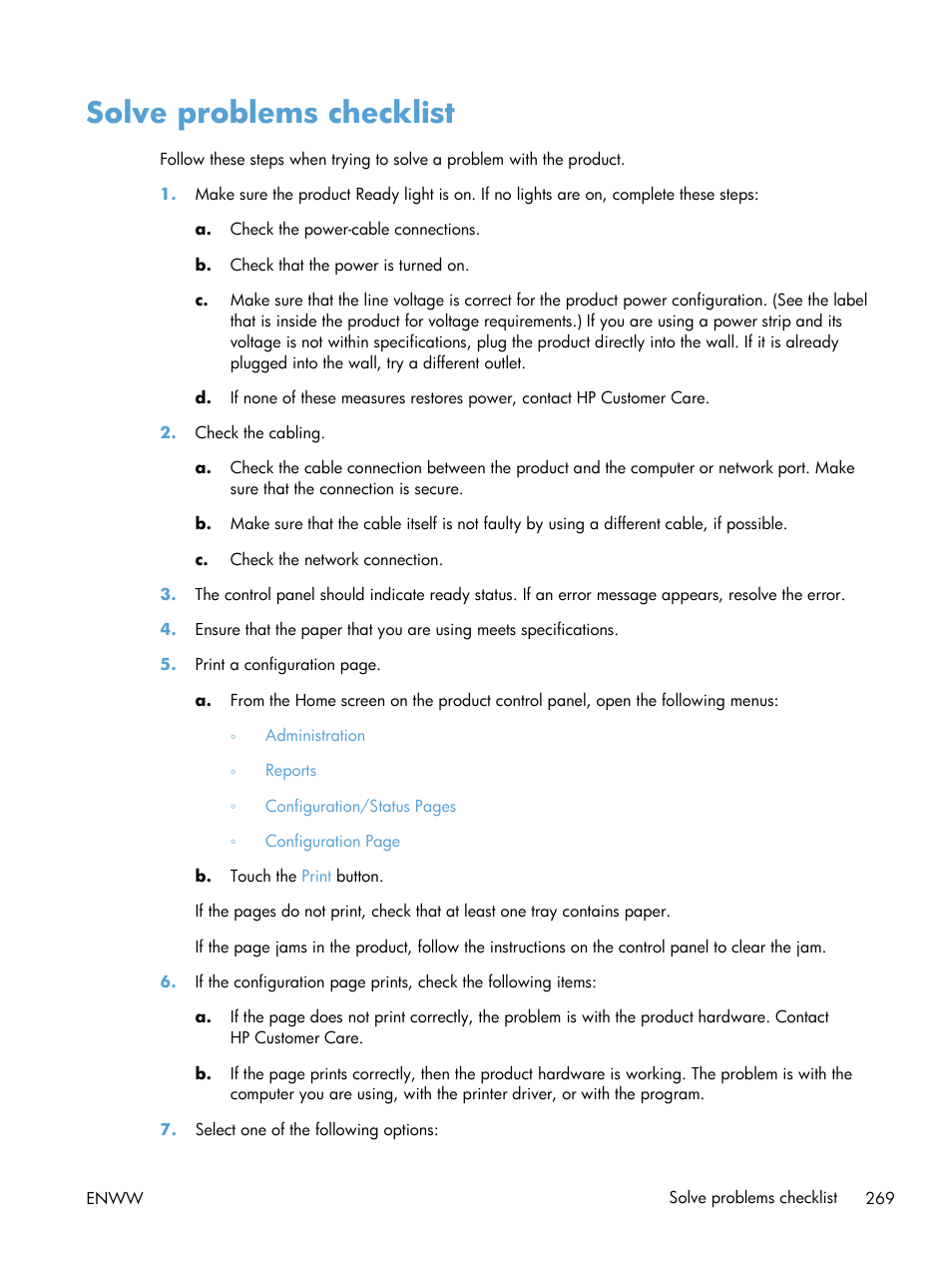 Solve problems checklist | HP LaserJet Enterprise M4555 MFP series User Manual | Page 289 / 376