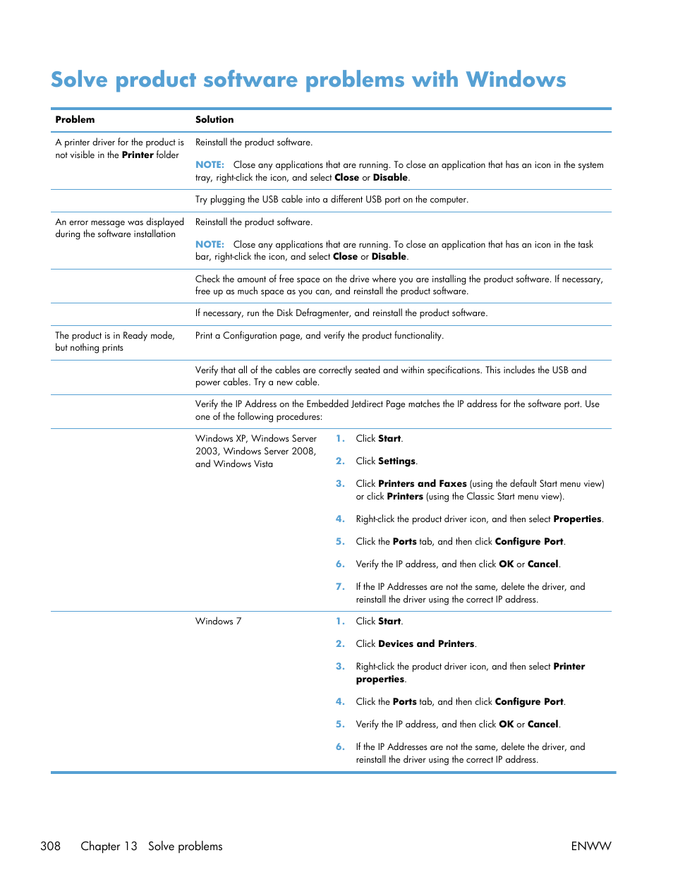 Solve product software problems with windows | HP LaserJet Enterprise M4555 MFP series User Manual | Page 328 / 376