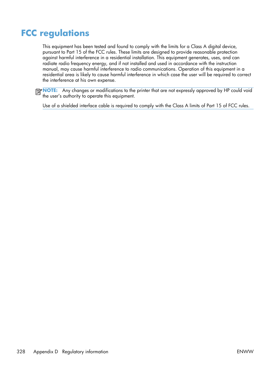 Fcc regulations | HP LaserJet Enterprise M4555 MFP series User Manual | Page 348 / 376