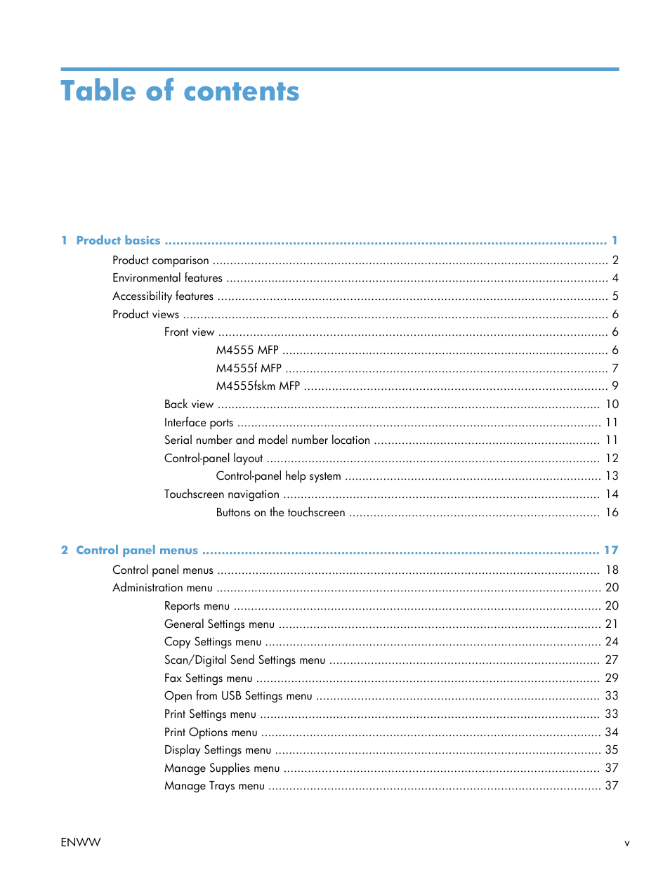 HP LaserJet Enterprise M4555 MFP series User Manual | Page 7 / 376