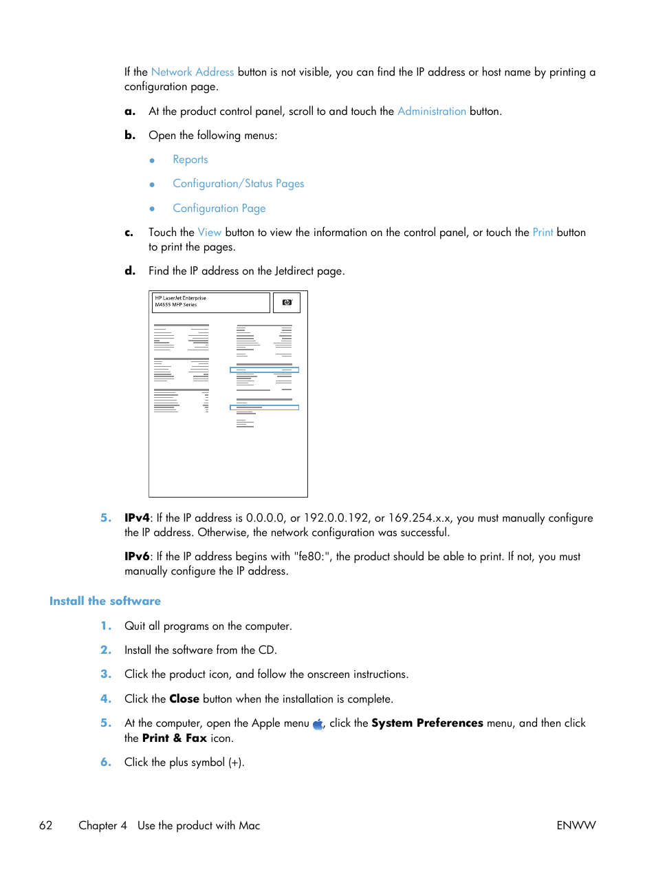 Install the software | HP LaserJet Enterprise M4555 MFP series User Manual | Page 82 / 376