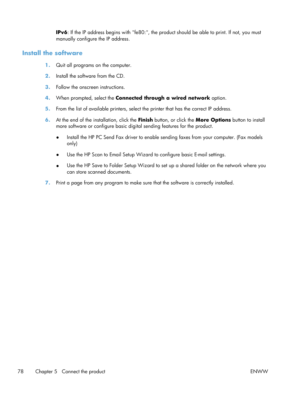 Install the software | HP LaserJet Enterprise M4555 MFP series User Manual | Page 98 / 376