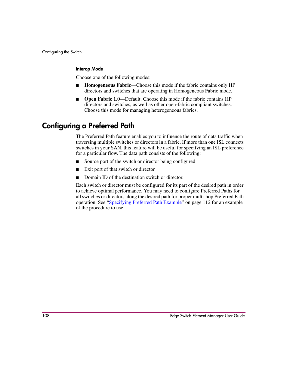 Configuring a preferred path | HP StorageWorks 2.12 Edge Switch User Manual | Page 108 / 246