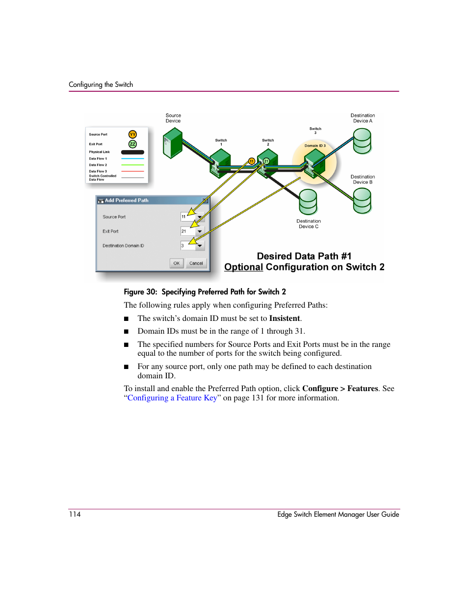 Figure 30: specifying preferred path for switch 2, 30 specifying preferred path for switch 2, Figure 30 | HP StorageWorks 2.12 Edge Switch User Manual | Page 114 / 246