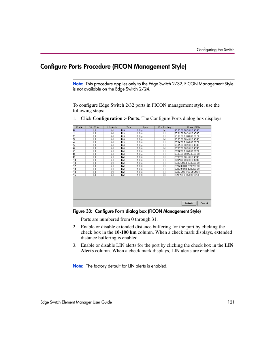 Configure ports procedure (ficon management style) | HP StorageWorks 2.12 Edge Switch User Manual | Page 121 / 246
