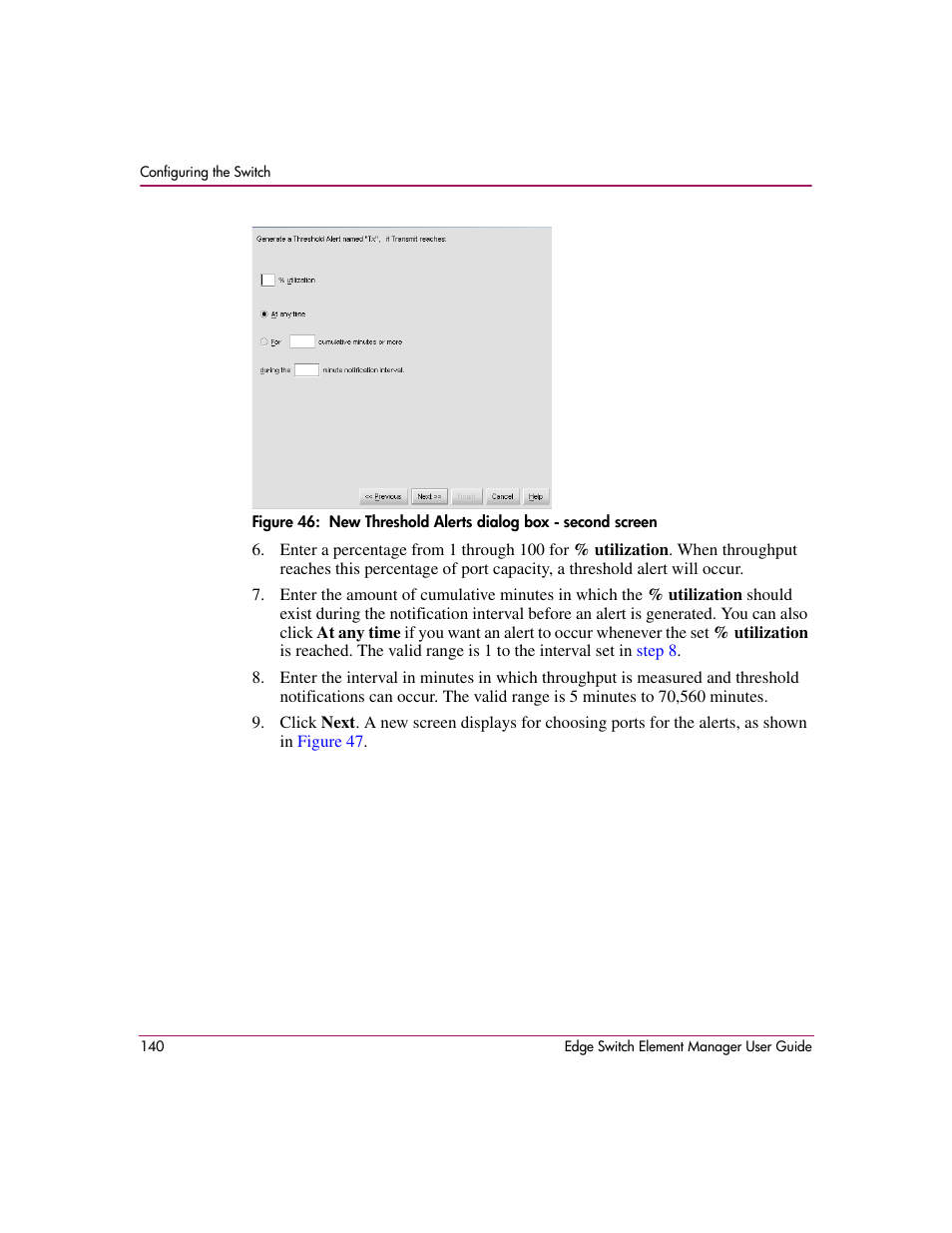 46 new threshold alerts dialog box - second screen | HP StorageWorks 2.12 Edge Switch User Manual | Page 140 / 246