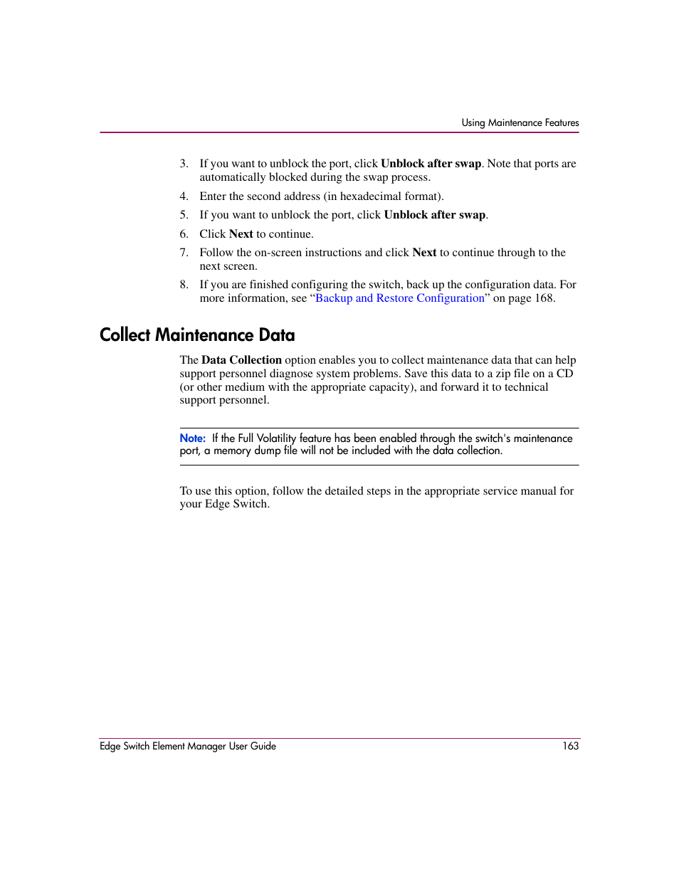 Collect maintenance data | HP StorageWorks 2.12 Edge Switch User Manual | Page 163 / 246