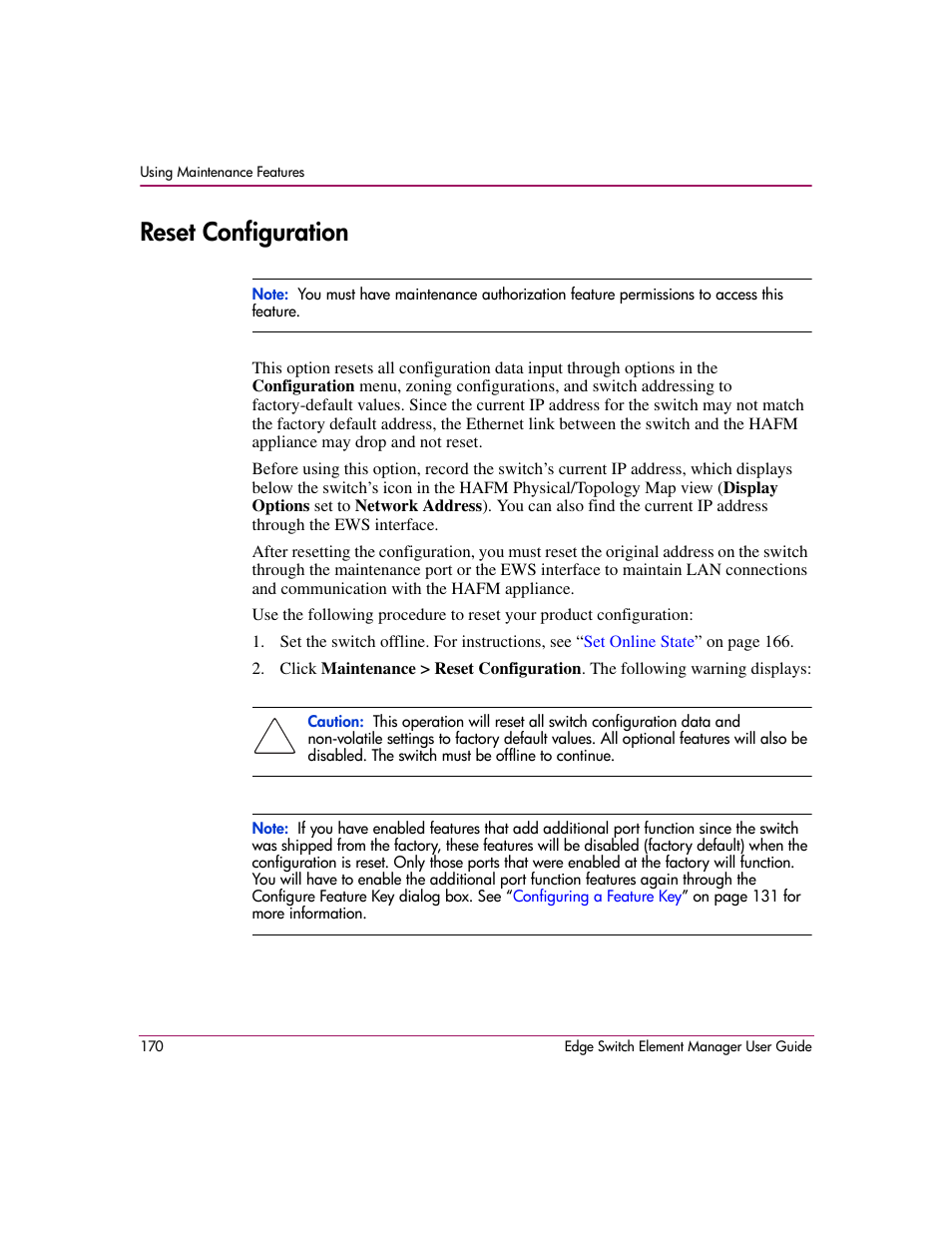 Reset configuration | HP StorageWorks 2.12 Edge Switch User Manual | Page 170 / 246