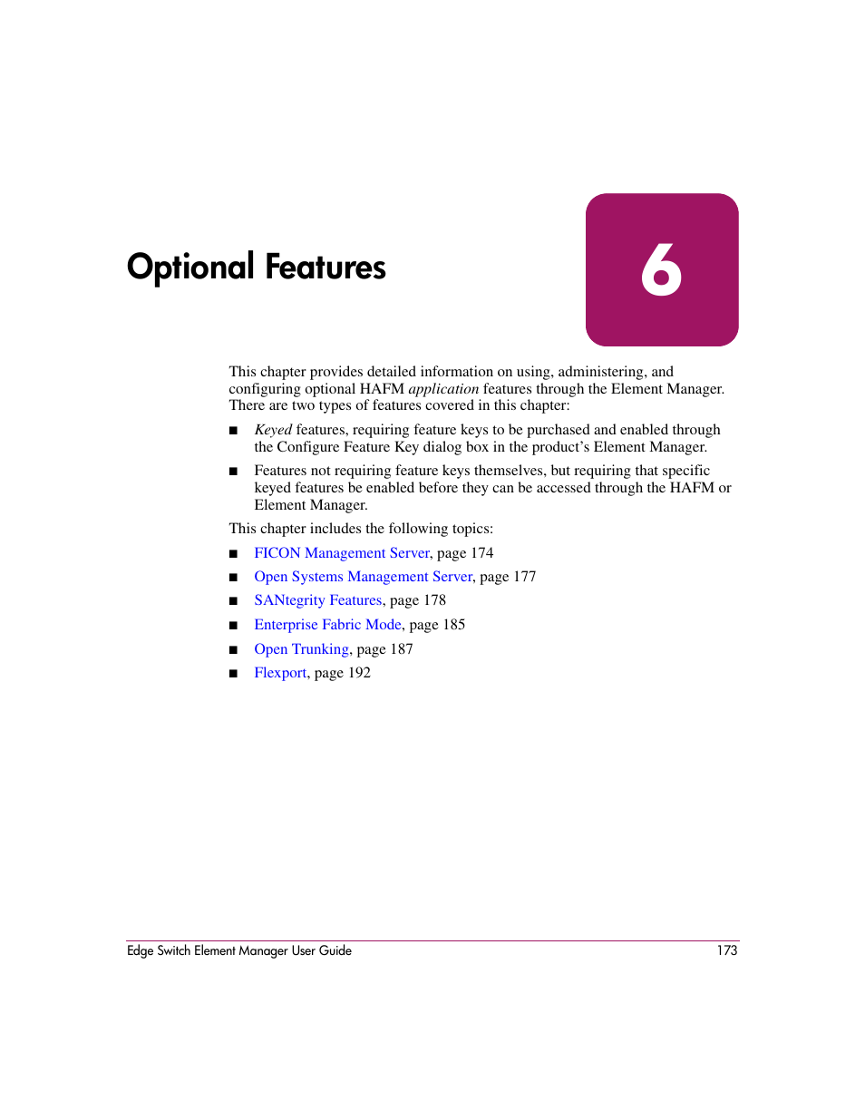 Optional features, 6 optional features | HP StorageWorks 2.12 Edge Switch User Manual | Page 173 / 246
