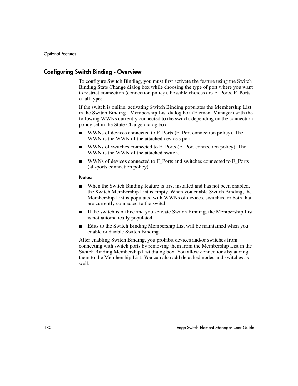 Configuring switch binding - overview | HP StorageWorks 2.12 Edge Switch User Manual | Page 180 / 246