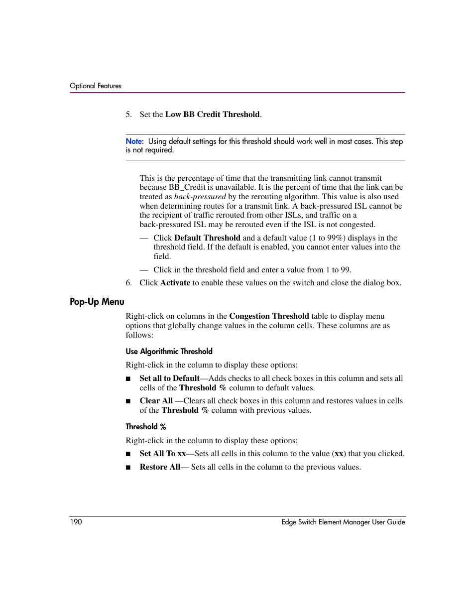 Pop-up menu | HP StorageWorks 2.12 Edge Switch User Manual | Page 190 / 246