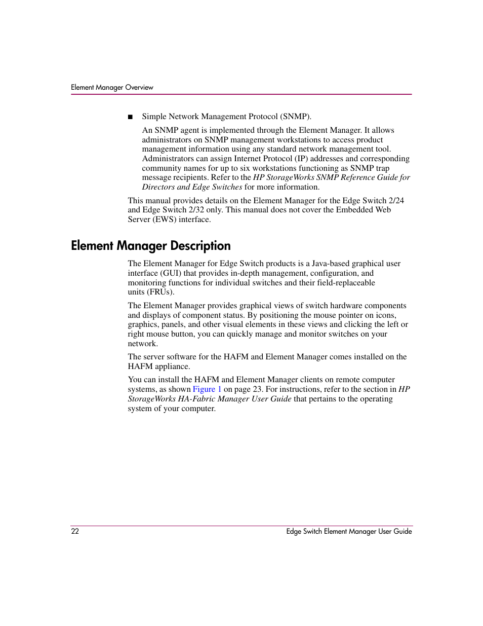 Element manager description | HP StorageWorks 2.12 Edge Switch User Manual | Page 22 / 246