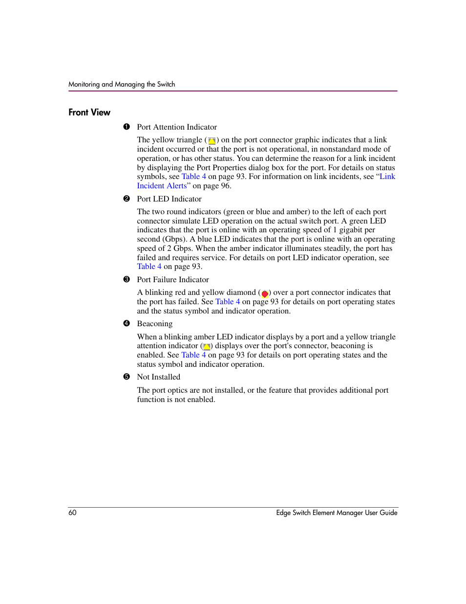 Front view, In the sections | HP StorageWorks 2.12 Edge Switch User Manual | Page 60 / 246