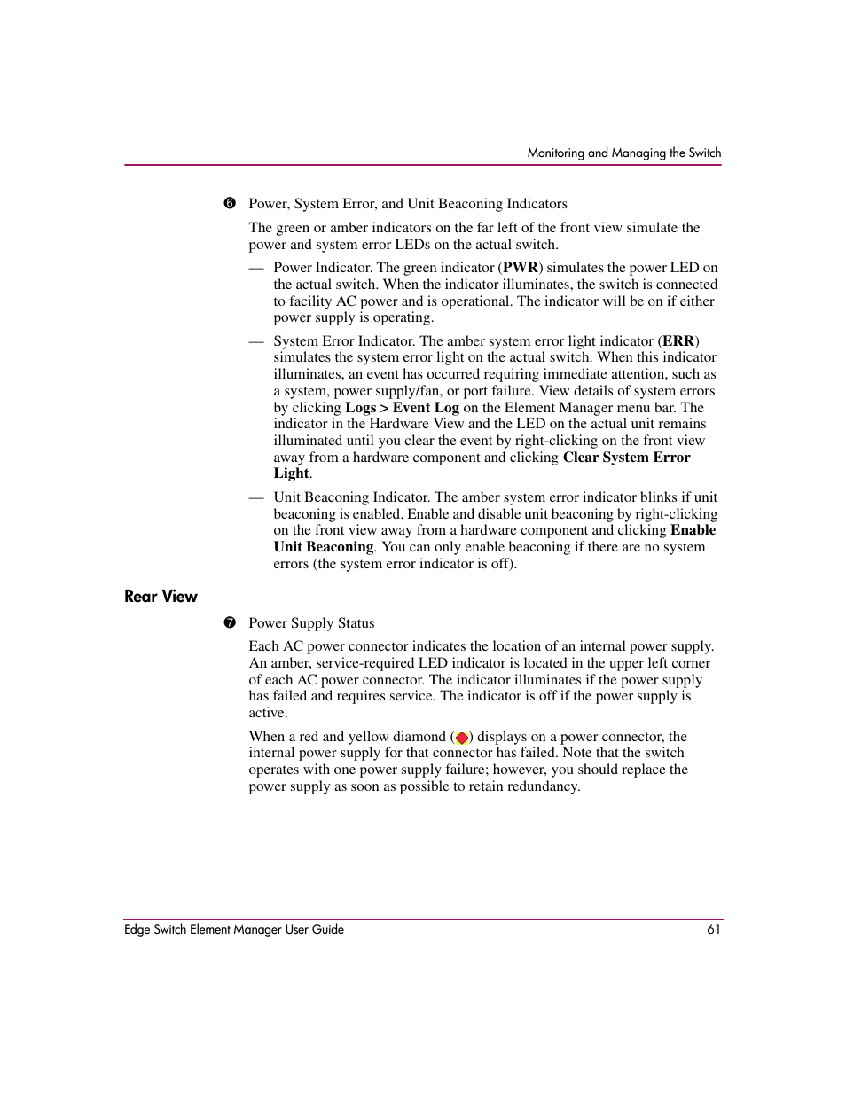 Rear view | HP StorageWorks 2.12 Edge Switch User Manual | Page 61 / 246