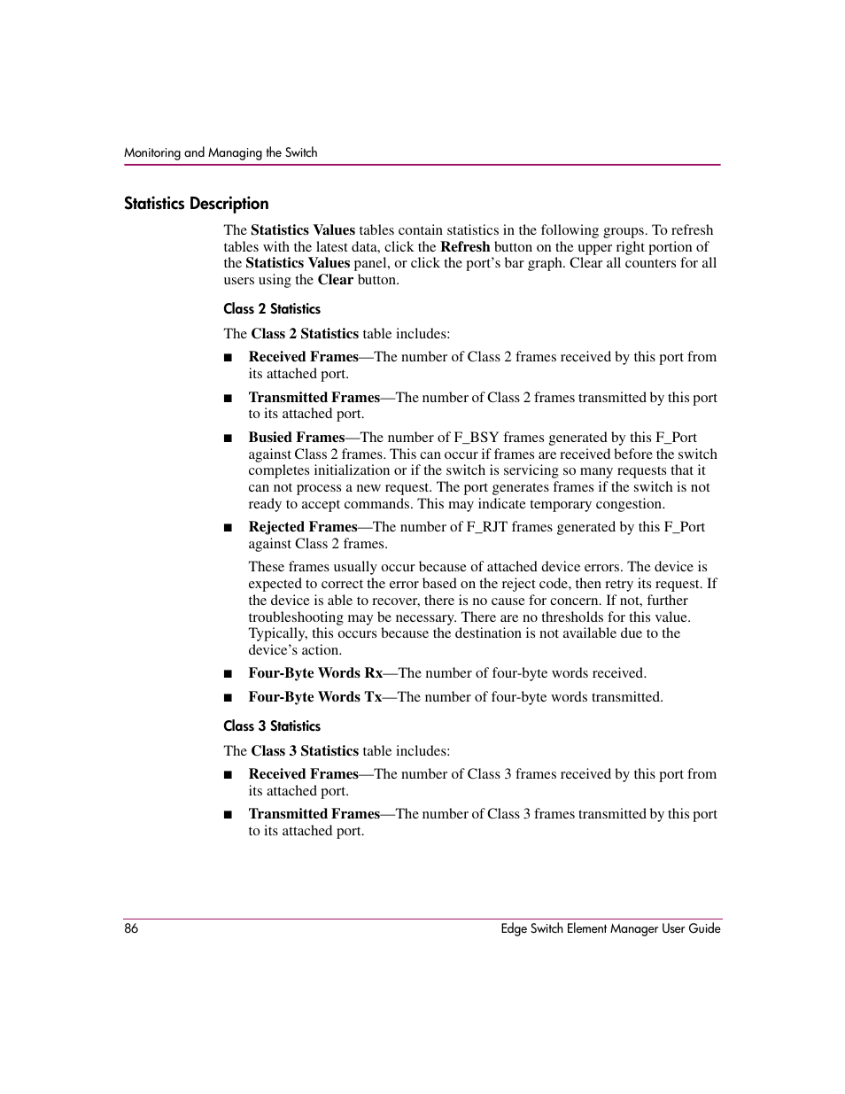 Statistics description | HP StorageWorks 2.12 Edge Switch User Manual | Page 86 / 246