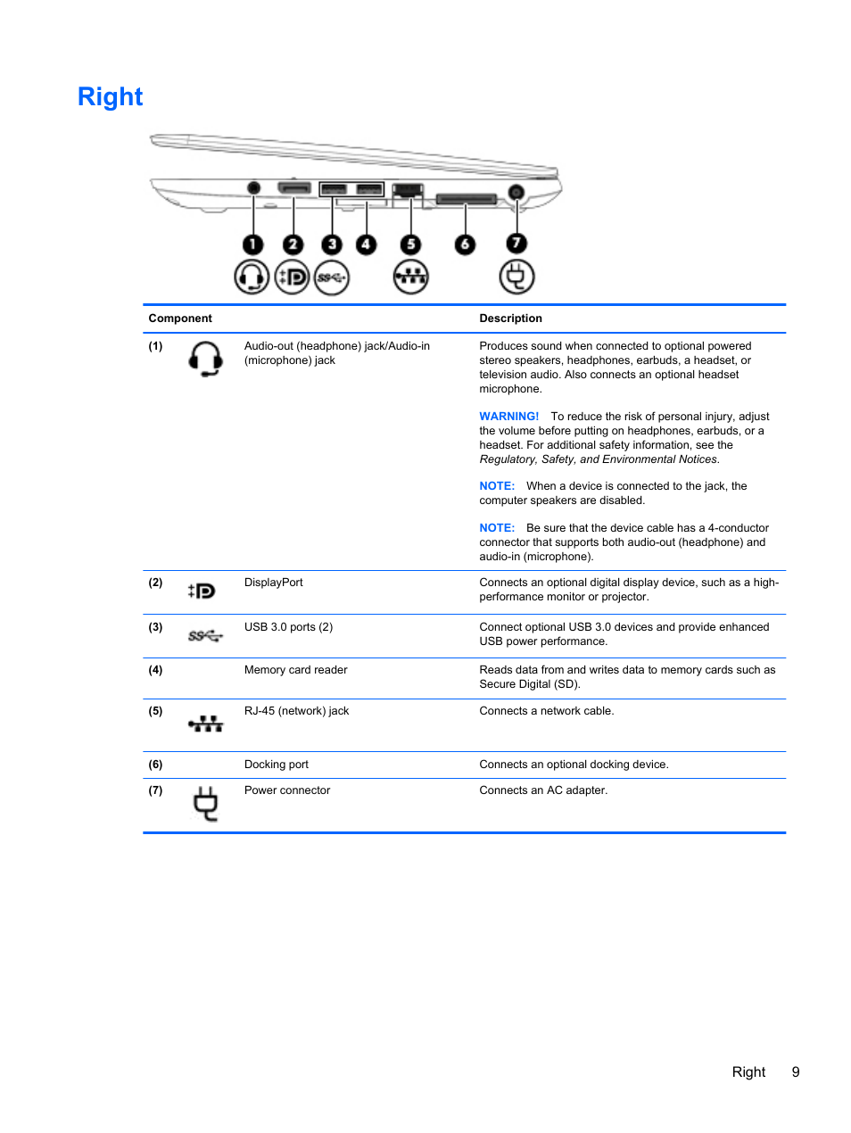 Right | HP EliteBook 840 G1 Notebook PC User Manual | Page 19 / 108