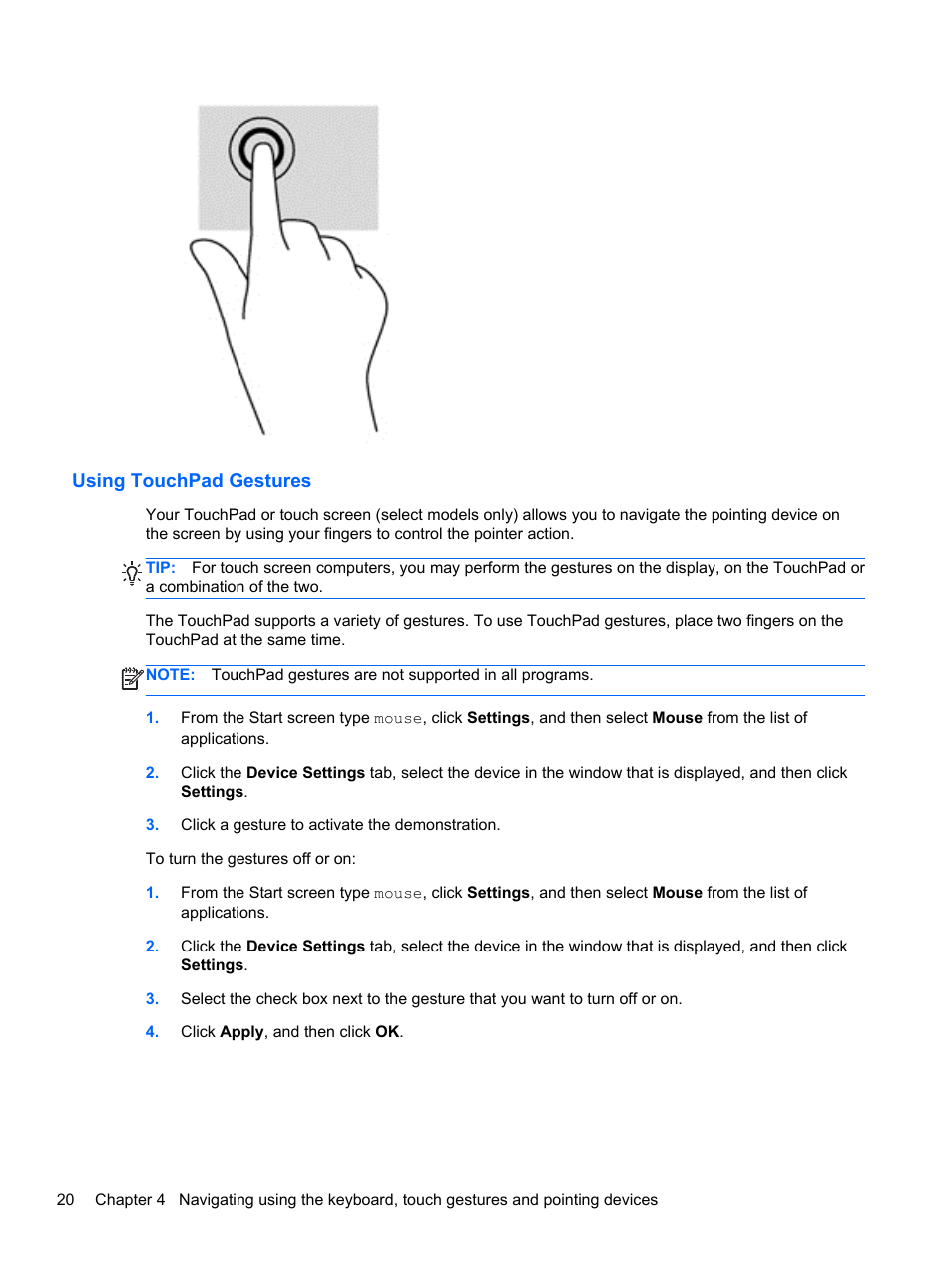 Using touchpad gestures | HP EliteBook 840 G1 Notebook PC User Manual | Page 30 / 108