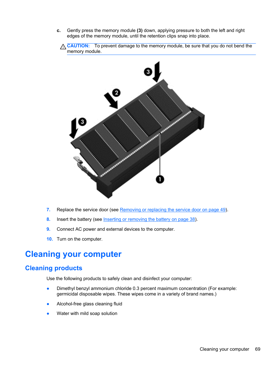 Cleaning your computer, Cleaning products | HP EliteBook 840 G1 Notebook PC User Manual | Page 79 / 108