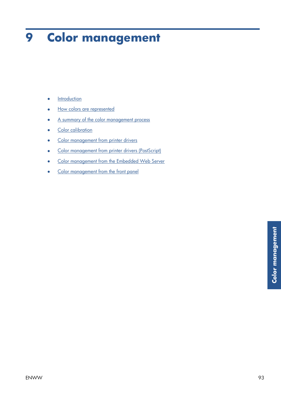 Color management, 9 color management | HP Designjet T7100 Printer series User Manual | Page 101 / 217