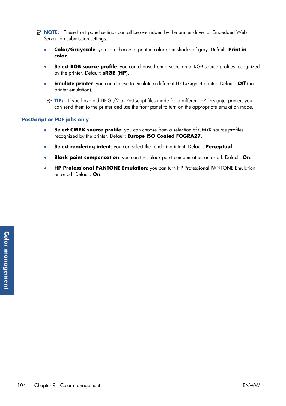 HP Designjet T7100 Printer series User Manual | Page 112 / 217