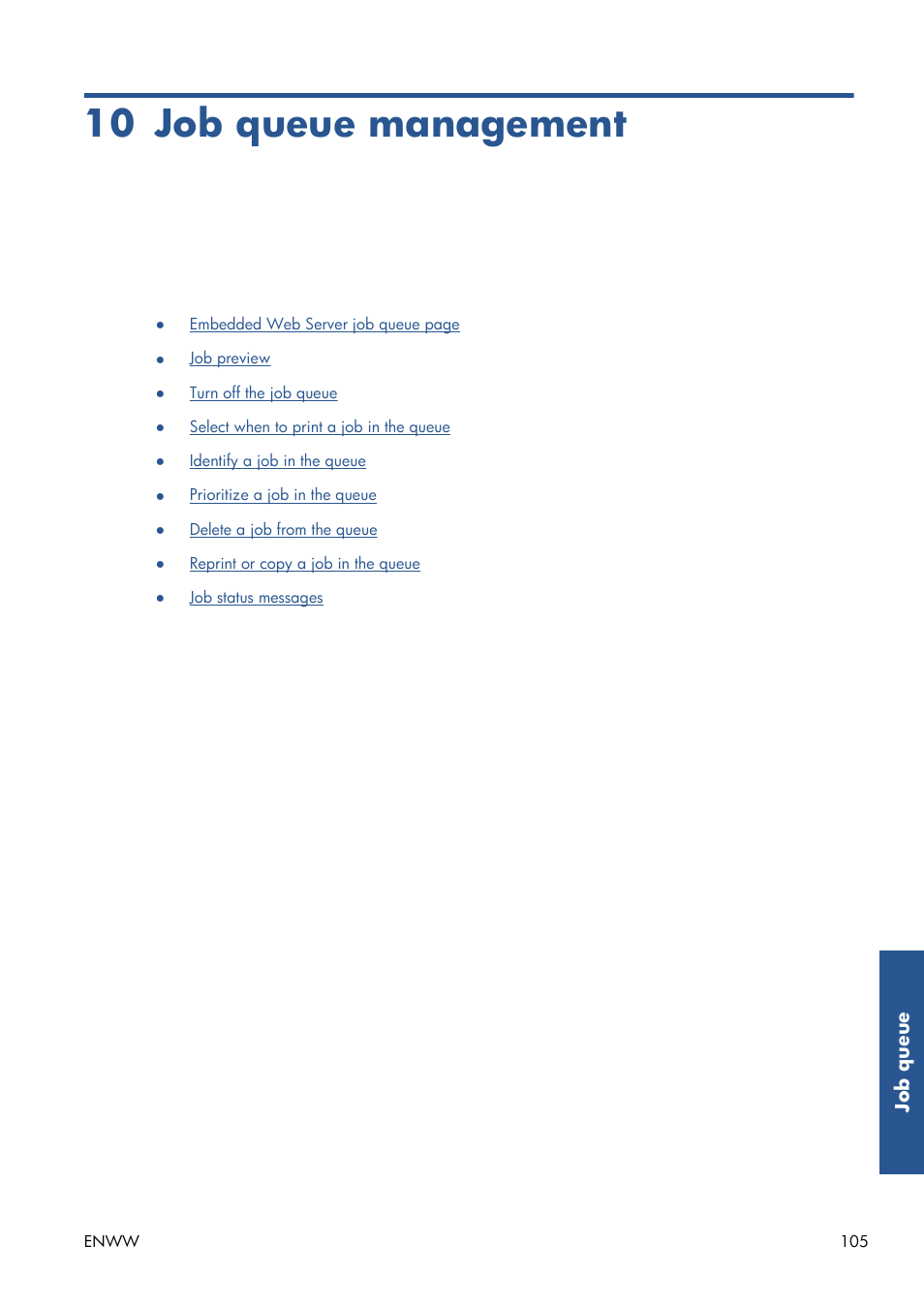 Job queue management, 10 job queue management | HP Designjet T7100 Printer series User Manual | Page 113 / 217