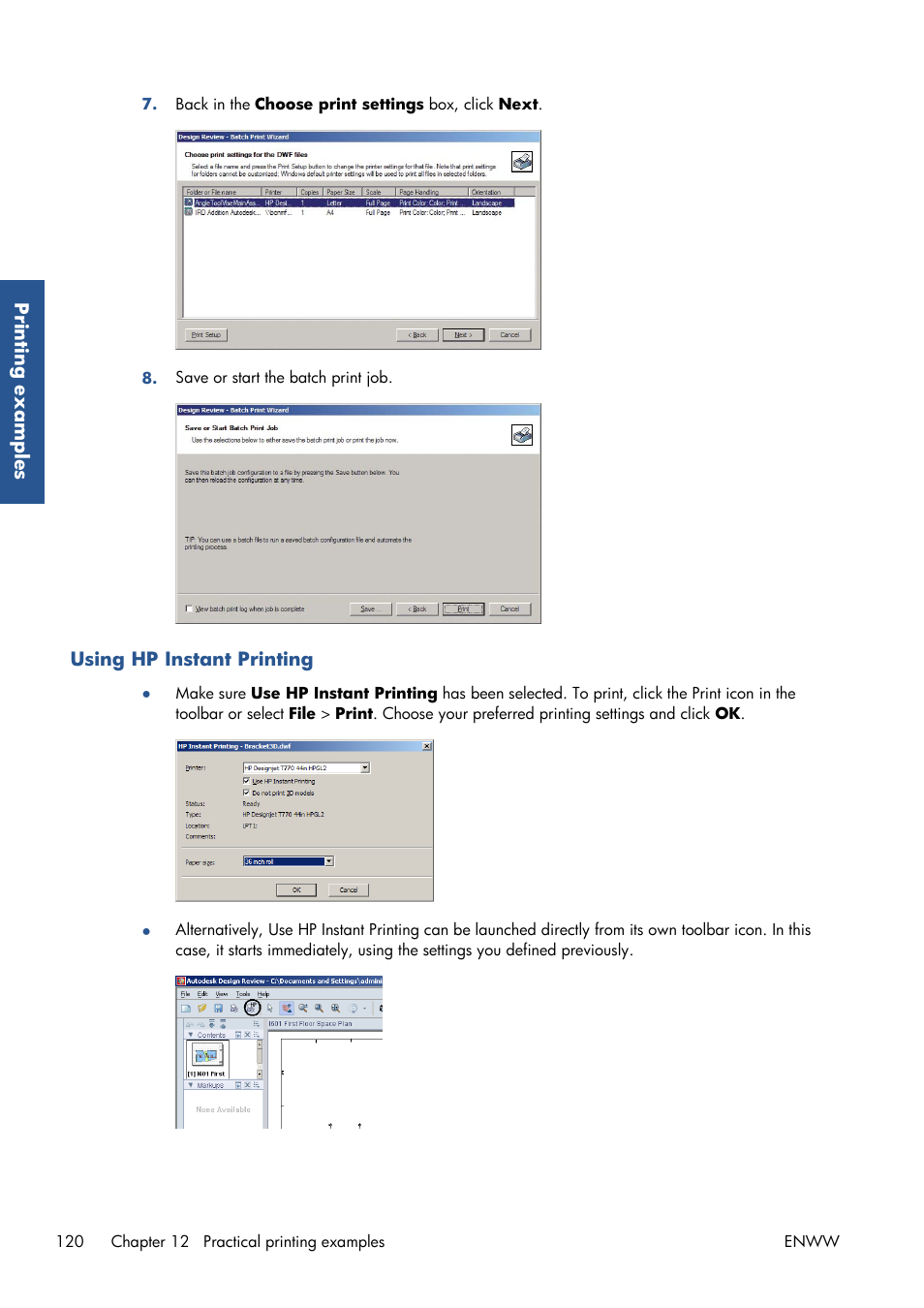 Using hp instant printing | HP Designjet T7100 Printer series User Manual | Page 128 / 217