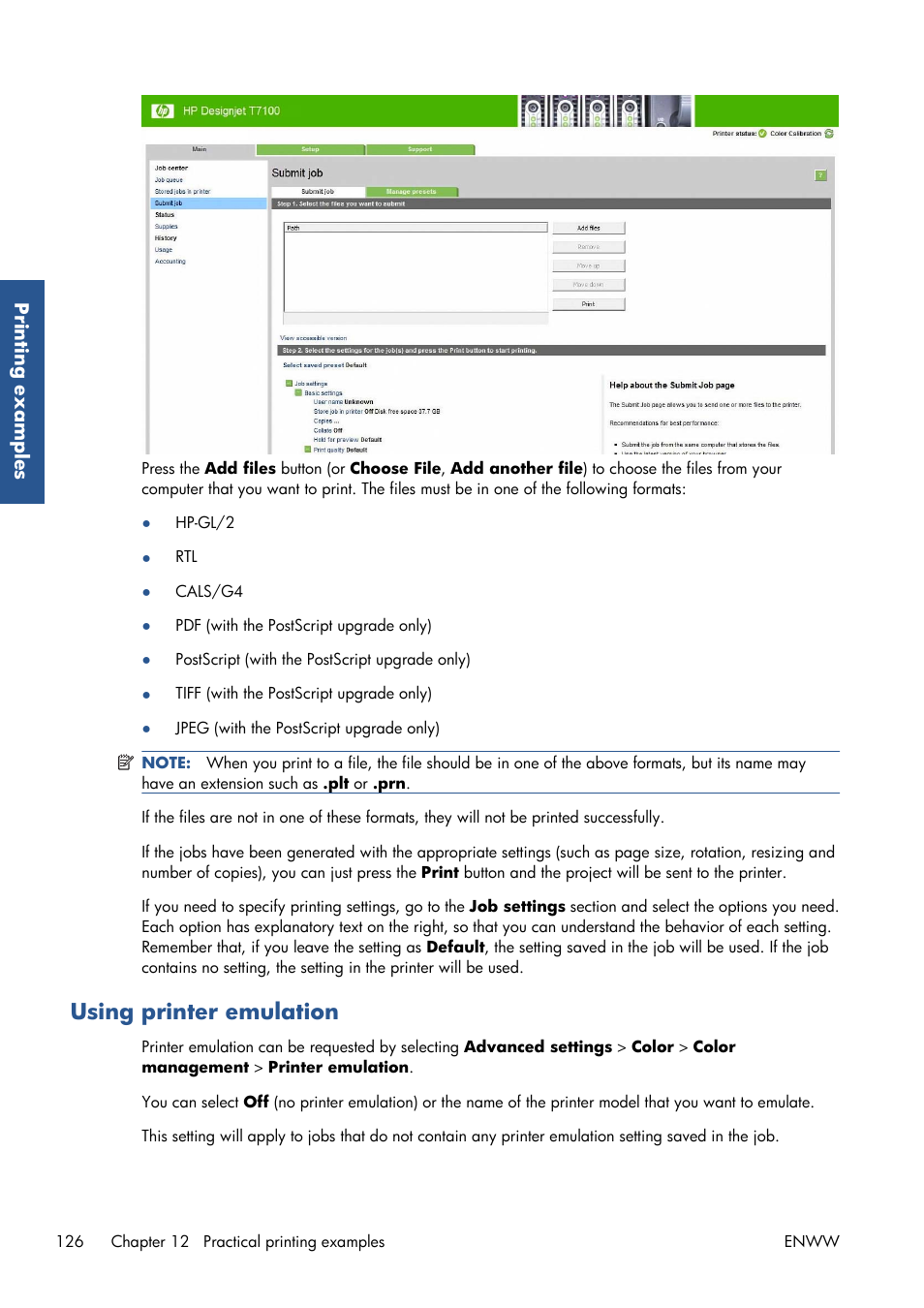 Using printer emulation | HP Designjet T7100 Printer series User Manual | Page 134 / 217