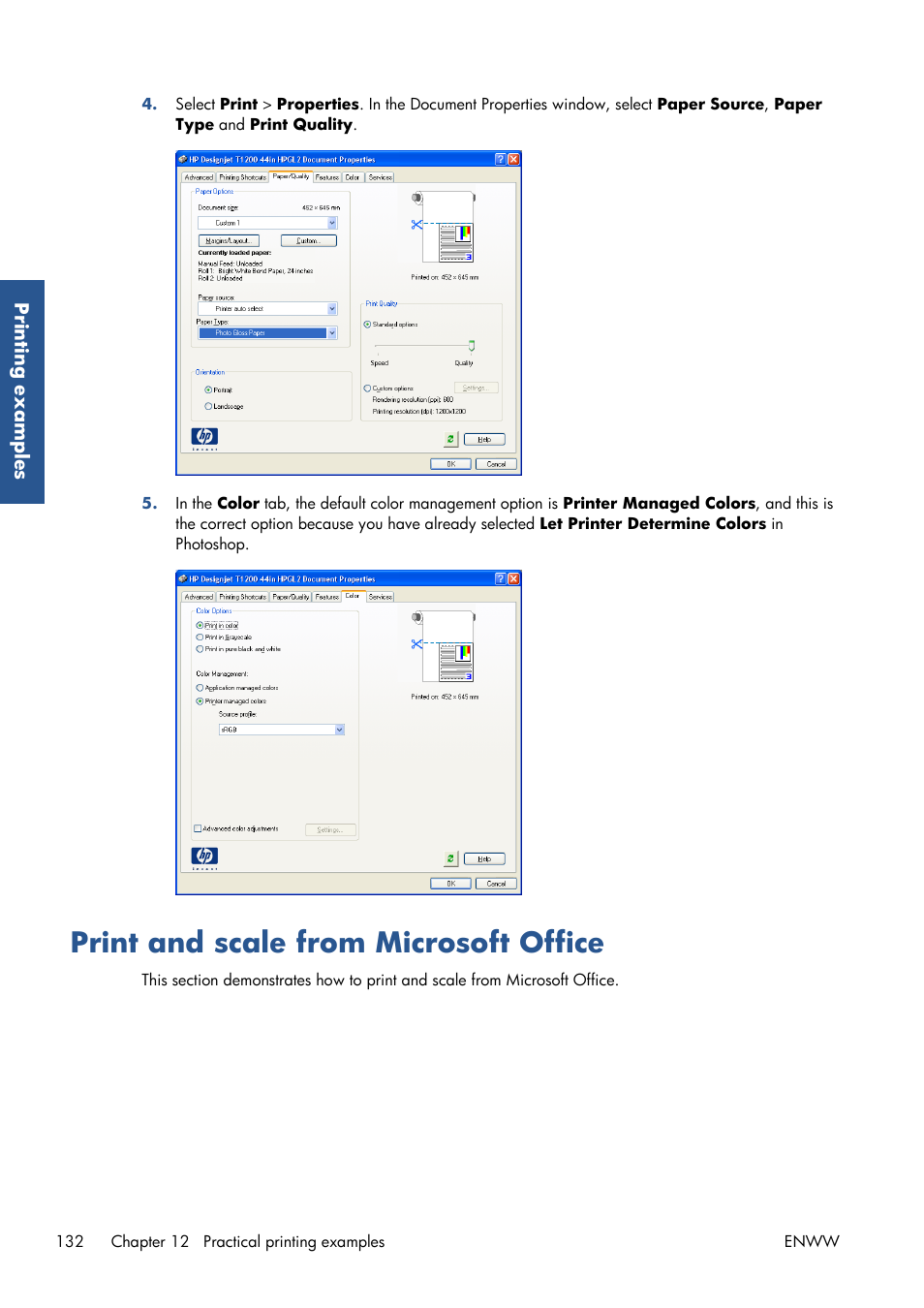Print and scale from microsoft office | HP Designjet T7100 Printer series User Manual | Page 140 / 217