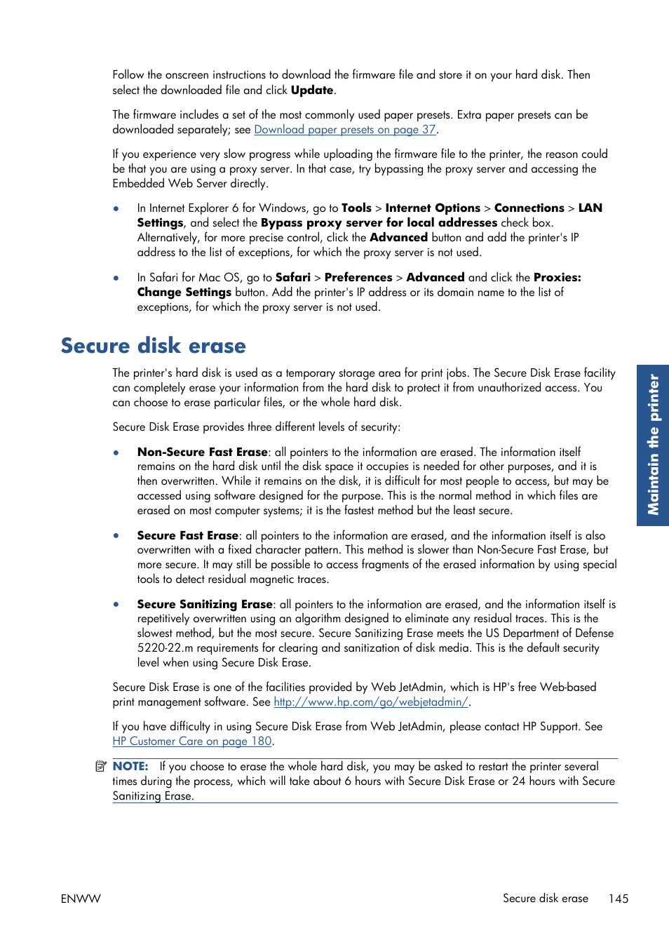 Secure disk erase | HP Designjet T7100 Printer series User Manual | Page 153 / 217