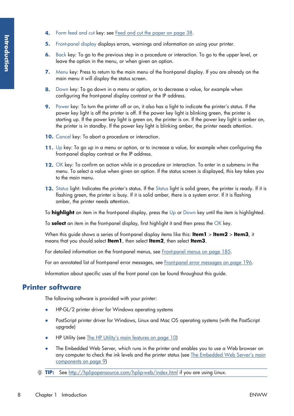 Printer software | HP Designjet T7100 Printer series User Manual | Page 16 / 217