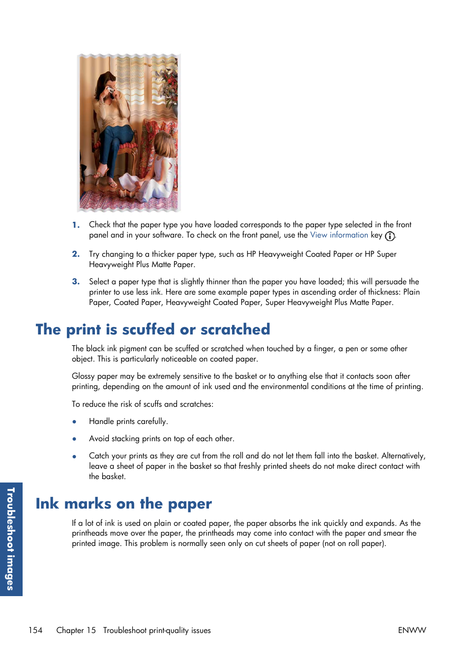 The print is scuffed or scratched, Ink marks on the paper | HP Designjet T7100 Printer series User Manual | Page 162 / 217