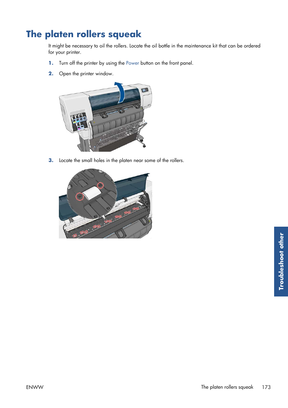 The platen rollers squeak | HP Designjet T7100 Printer series User Manual | Page 181 / 217