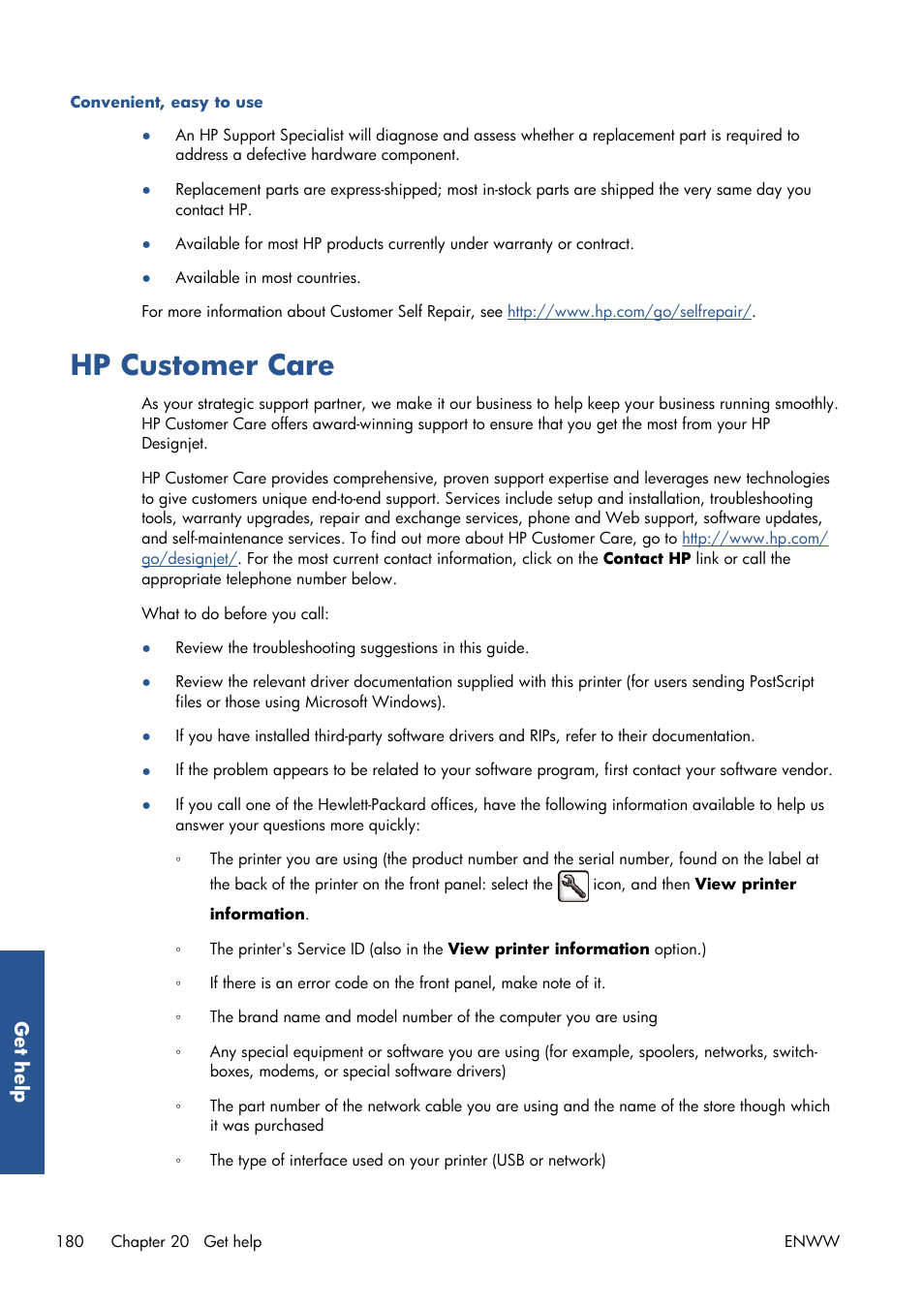 Hp customer care, Hp customer | HP Designjet T7100 Printer series User Manual | Page 188 / 217