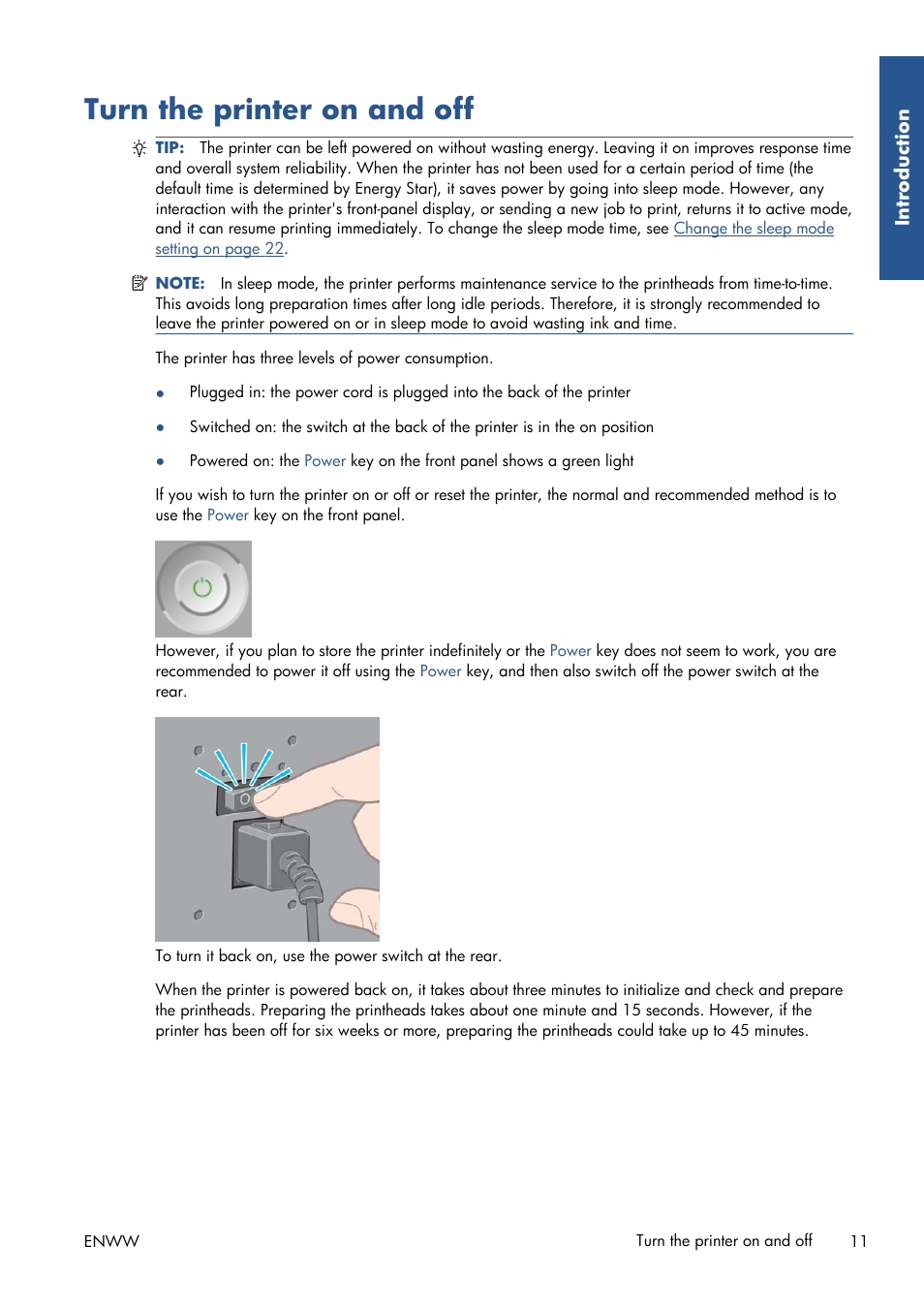 Turn the printer on and off | HP Designjet T7100 Printer series User Manual | Page 19 / 217
