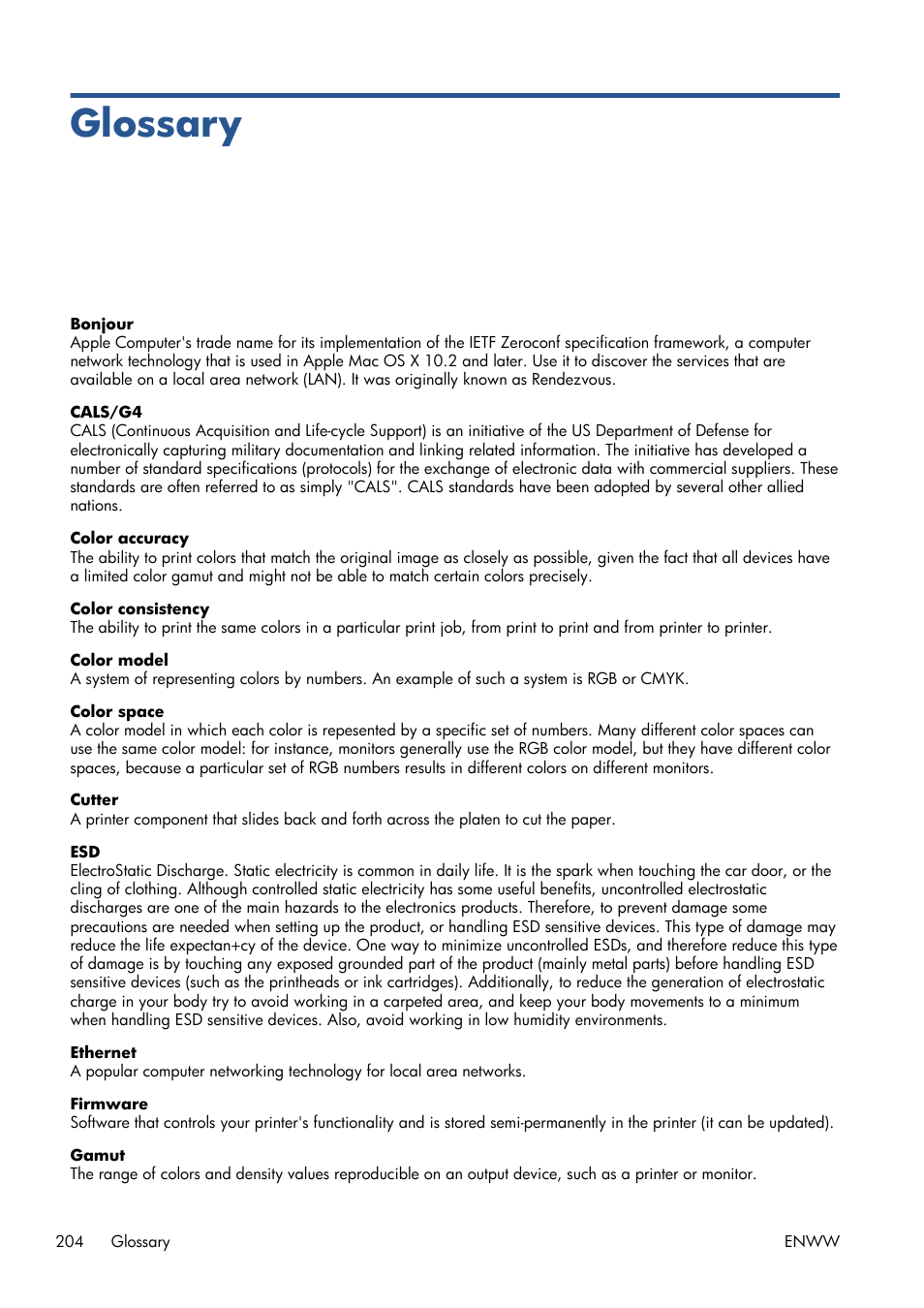 Glossary, Electrostatic disch | HP Designjet T7100 Printer series User Manual | Page 212 / 217