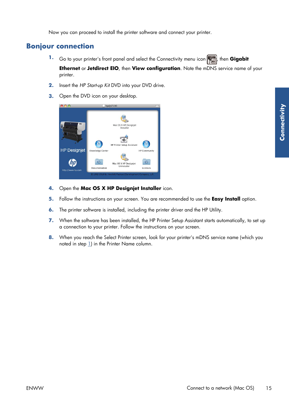 Bonjour connection | HP Designjet T7100 Printer series User Manual | Page 23 / 217