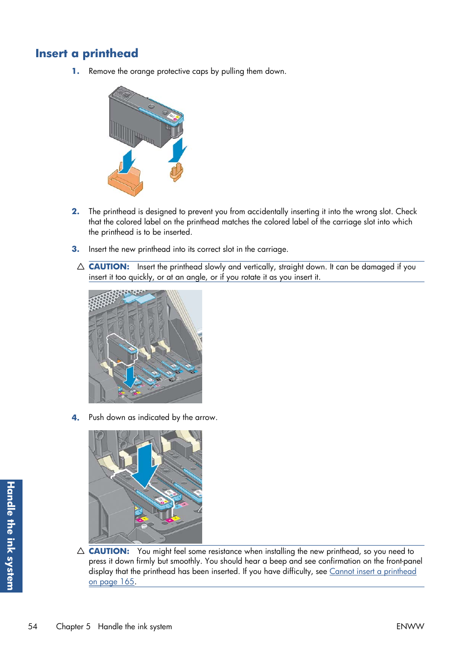 Insert a printhead | HP Designjet T7100 Printer series User Manual | Page 62 / 217