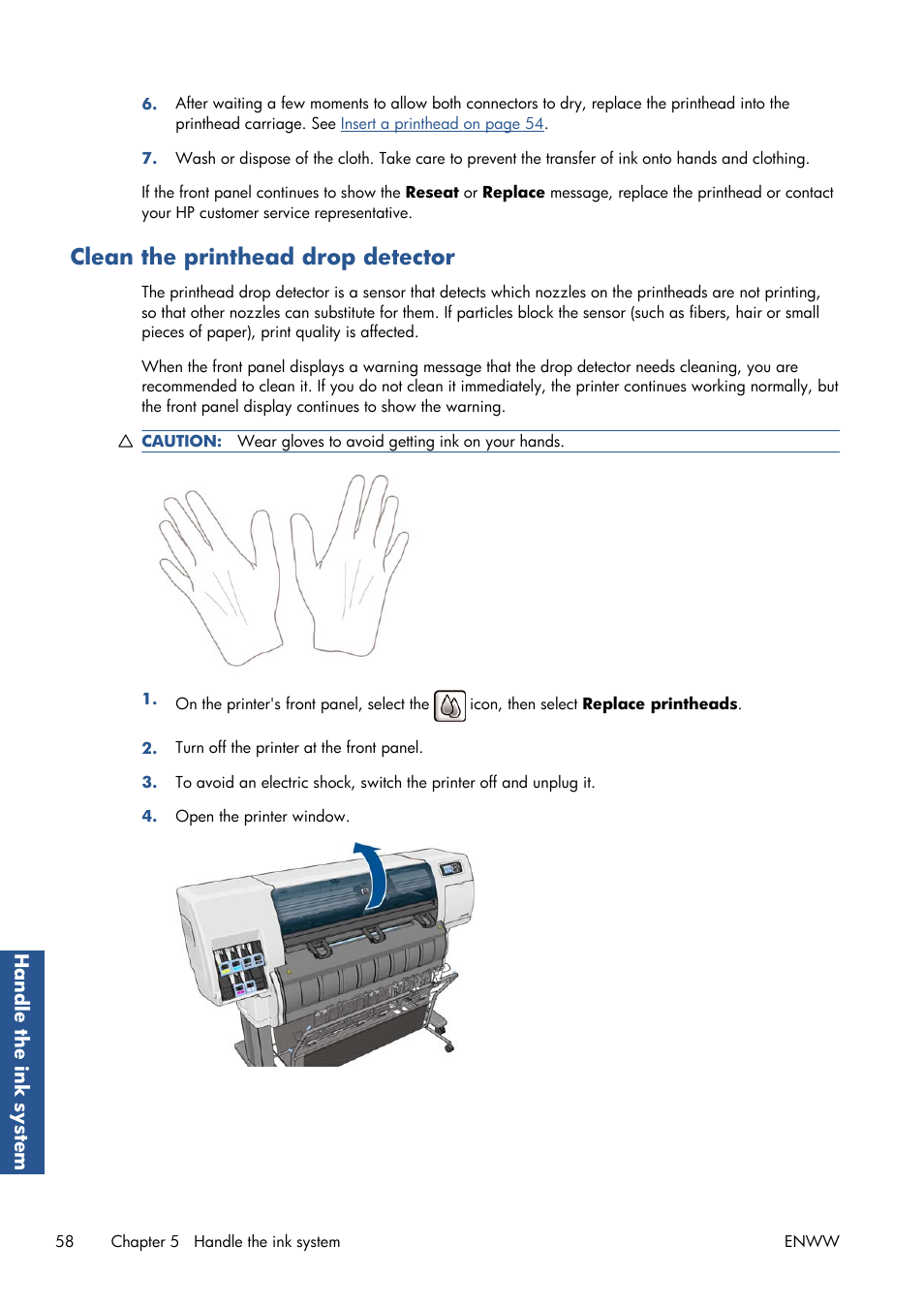 Clean the printhead drop detector | HP Designjet T7100 Printer series User Manual | Page 66 / 217