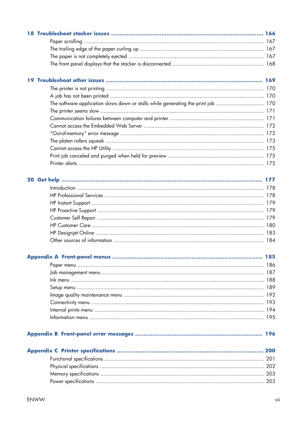 HP Designjet T7100 Printer series User Manual | Page 7 / 217