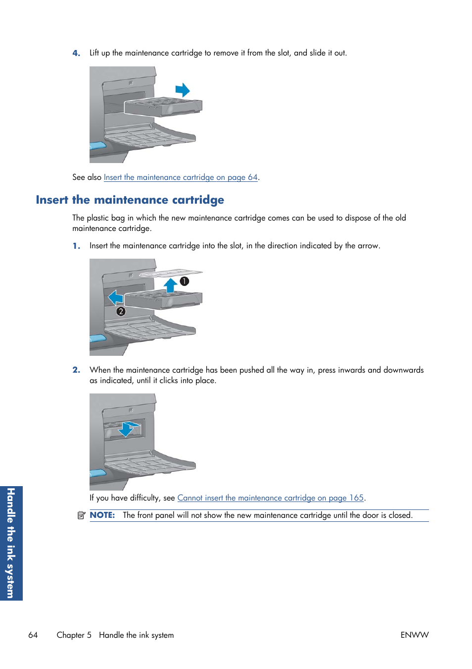 Insert the maintenance cartridge | HP Designjet T7100 Printer series User Manual | Page 72 / 217