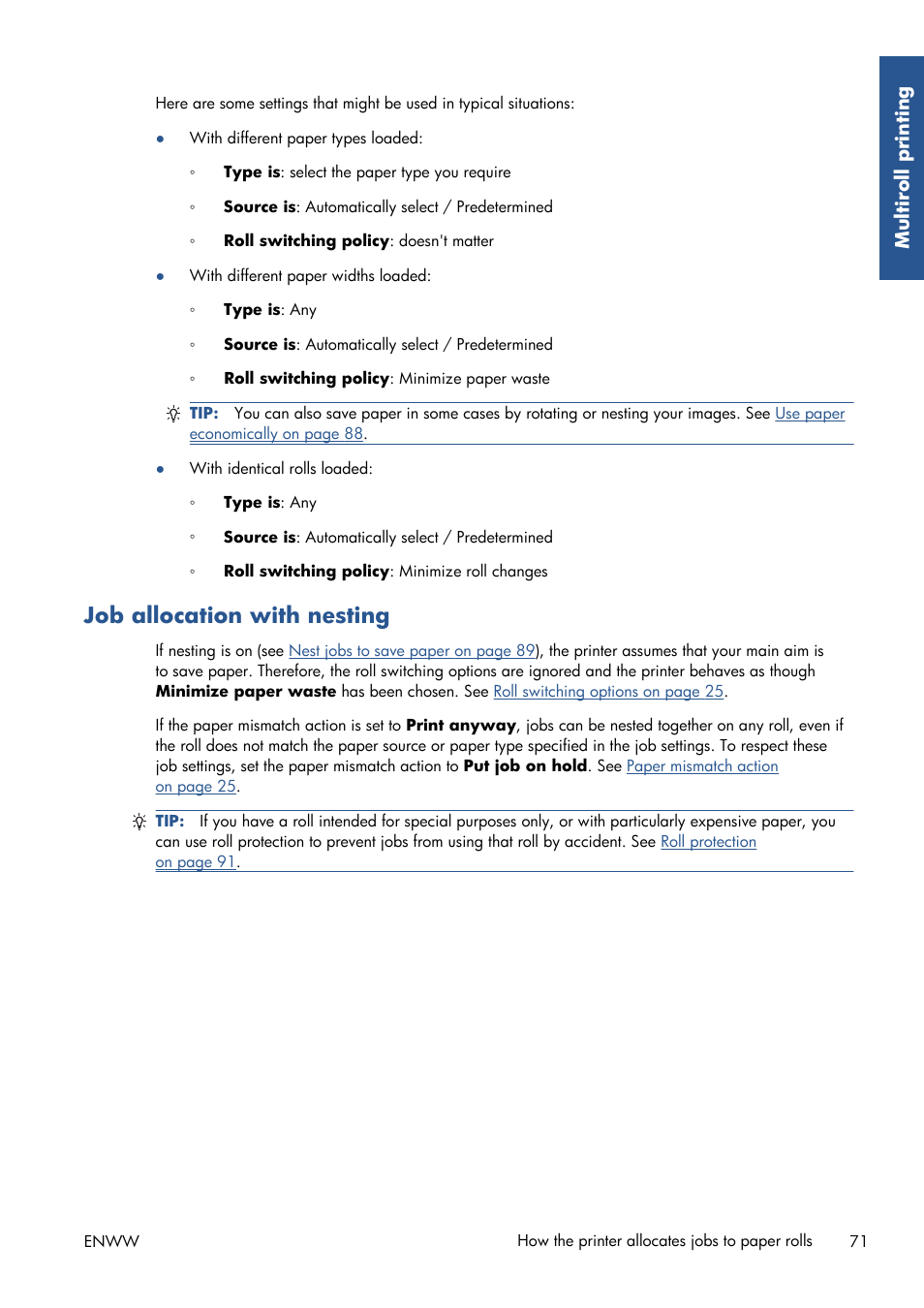 Job allocation with nesting | HP Designjet T7100 Printer series User Manual | Page 79 / 217