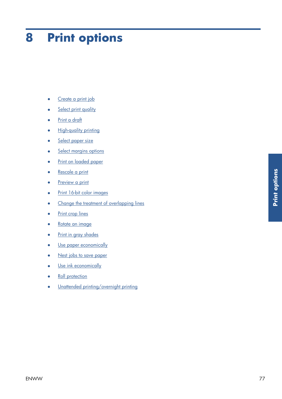 Print options, 8 print options | HP Designjet T7100 Printer series User Manual | Page 85 / 217